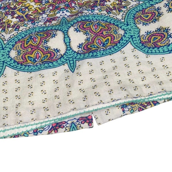Maeve Anthropologie Turquoise/Pink Floral Print Skirt Linen Blend Size 12 - Picture 5 of 6